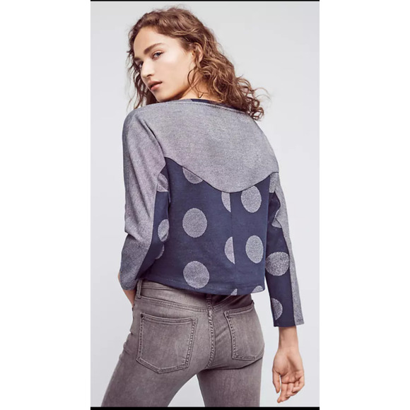 Elegant Gray and Blue Polka Dot Women's Blouse - Picture 2 of 10